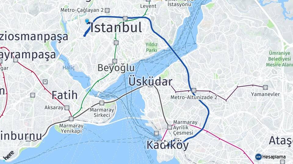 İstanbul Kağıthane Talatpaşa Kadıköy Arası Kaç Km - Yol Haritası