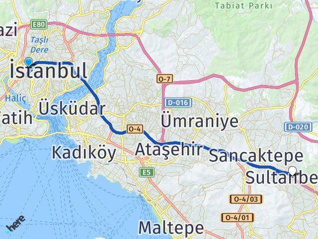 İstanbul Kağıthane Talatpaşa Sultanbeyli Arası Kaç Km - Yol Haritası