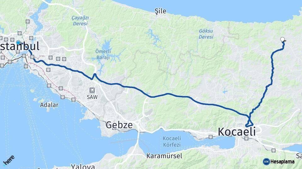 İstanbul Kandıra Kocaeli Arası Kaç Km - Yol Haritası
