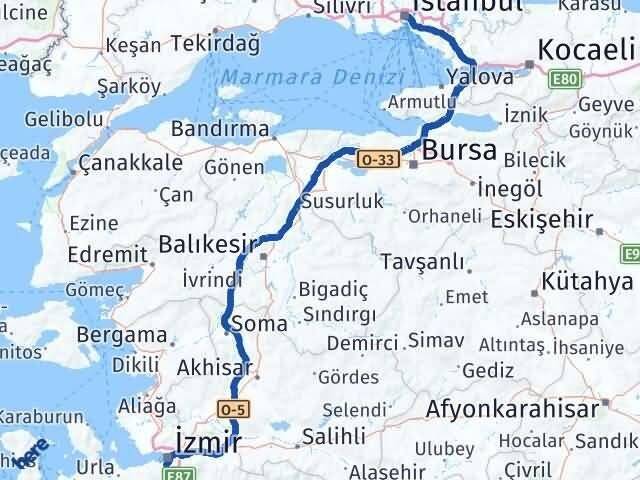 İstanbul Karabağlar İzmir Arası Kaç Km - Yol Haritası