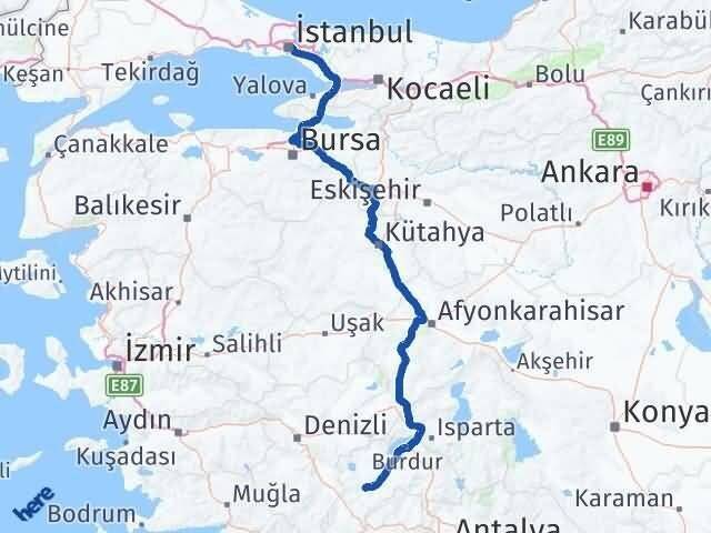 İstanbul Karamanlı Burdur Arası Kaç Km - Yol Haritası