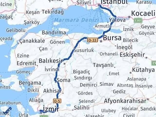 İstanbul Karşıyaka İzmir Arası Kaç Km - Yol Haritası