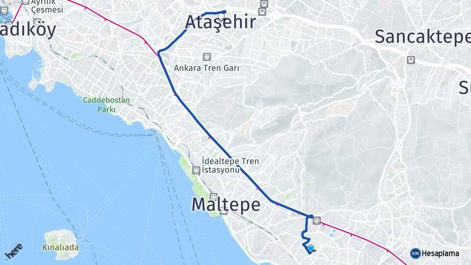 İstanbul Kartal Atalar Ataşehir Arası Kaç Km - Yol Haritası