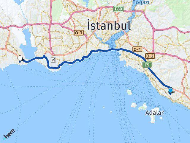 İstanbul Kartal Atalar Avcılar Arası Kaç Km - Yol Haritası