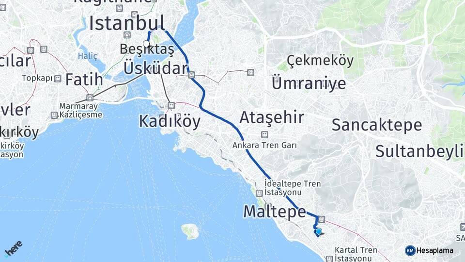 İstanbul Kartal Atalar Beşiktaş Arası Kaç Km - Yol Haritası