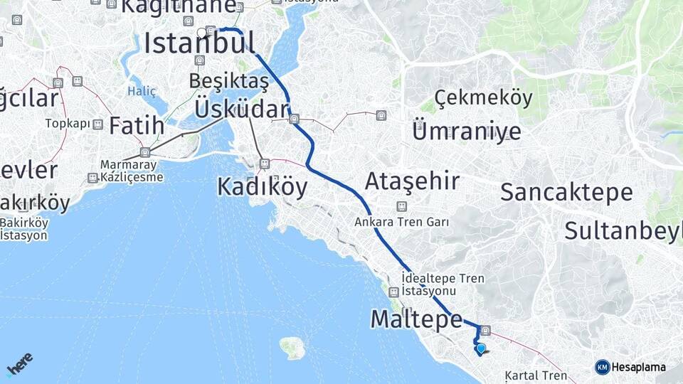 İstanbul Kartal Atalar Şişli Arası Kaç Km - Yol Haritası