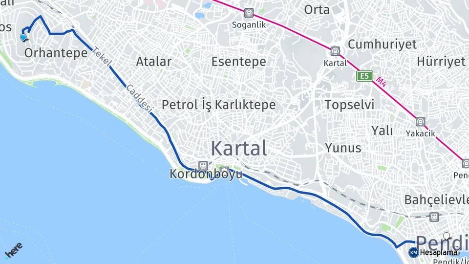 İstanbul Kartal Dragos Pendik Arası Kaç Km - Yol Haritası