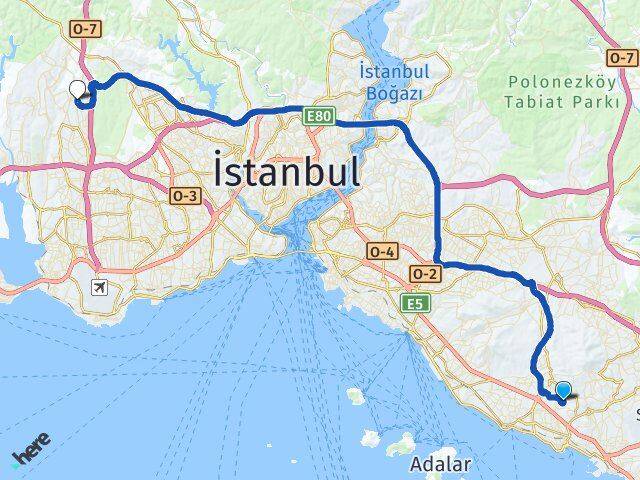 İstanbul Kartal Hürriyet Başakşehir Arası Kaç Km - Yol Haritası