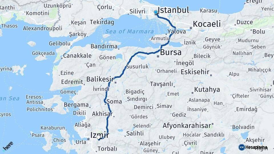 İstanbul Kemalpaşa İzmir Arası Kaç Km - Yol Haritası