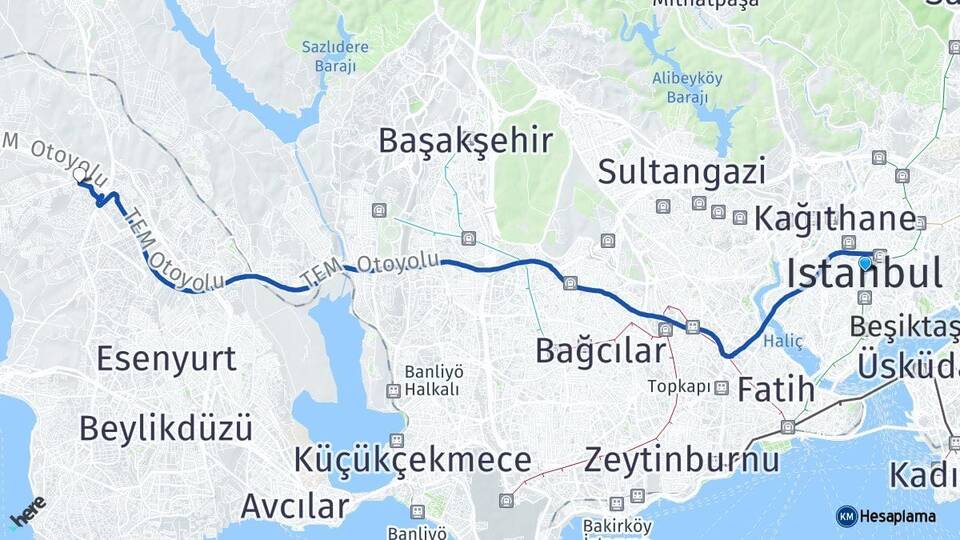 İstanbul Kent Üniversitesi Arası Kaç Km - Yol Haritası