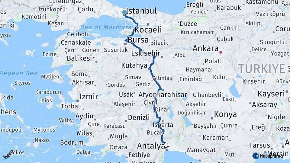 İstanbul Kepez Antalya Arası Kaç Km - Yol Haritası