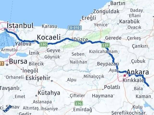 İstanbul Keskin Kırıkkale Arası Kaç Km - Yol Haritası