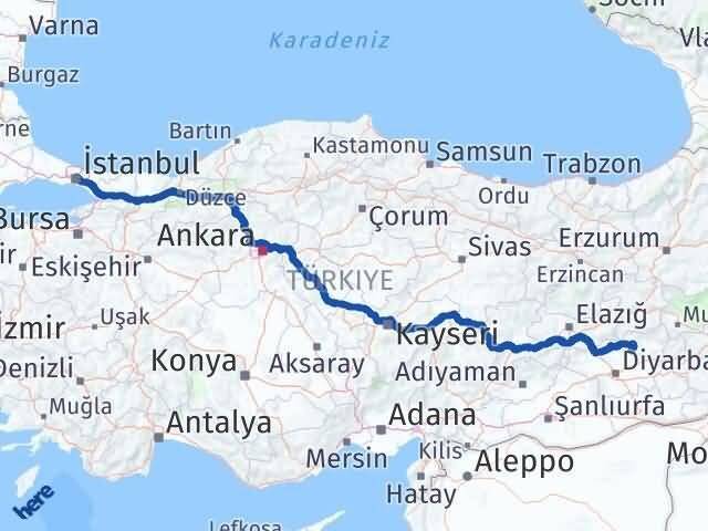 İstanbul Kocaköy Diyarbakır Arası Kaç Km - Yol Haritası