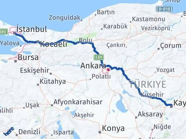 İstanbul Kocasinan Kayseri Arası Kaç Km - Yol Haritası