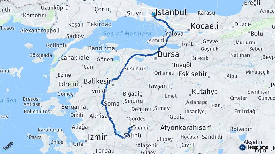 İstanbul Köprübaşı Manisa Arası Kaç Km - Yol Haritası