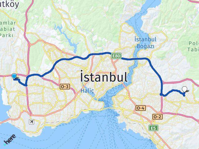 İstanbul Küçükçekmece Atakent Çekmeköy Arası Kaç Km - Yol Haritası