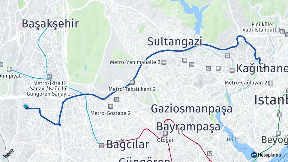 İstanbul Küçükçekmece Atakent Kağıthane Arası Kaç Km - Yol Haritası