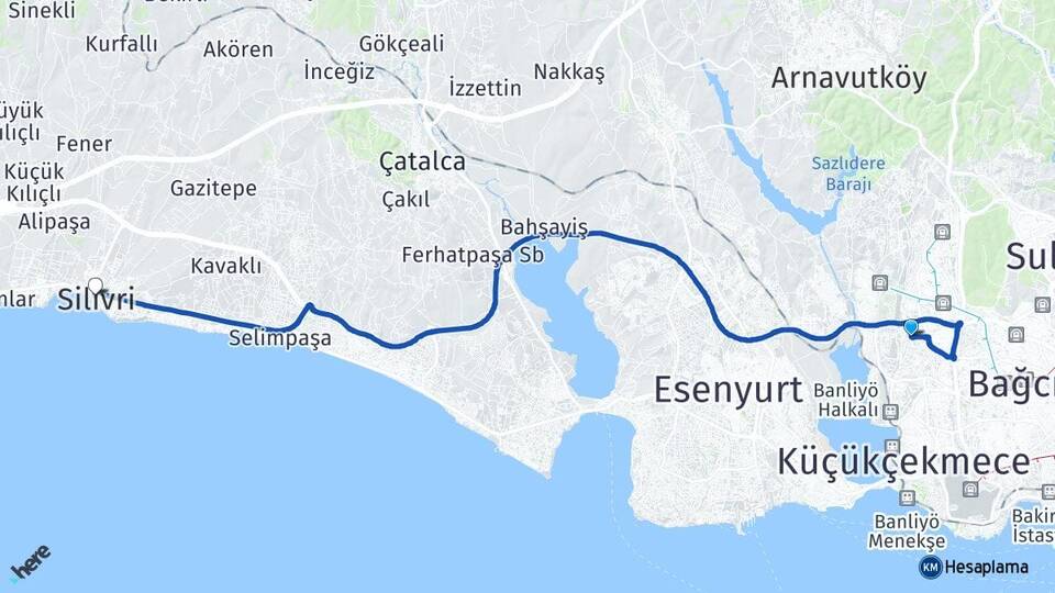 İstanbul Küçükçekmece Atakent Silivri Arası Kaç Km - Yol Haritası