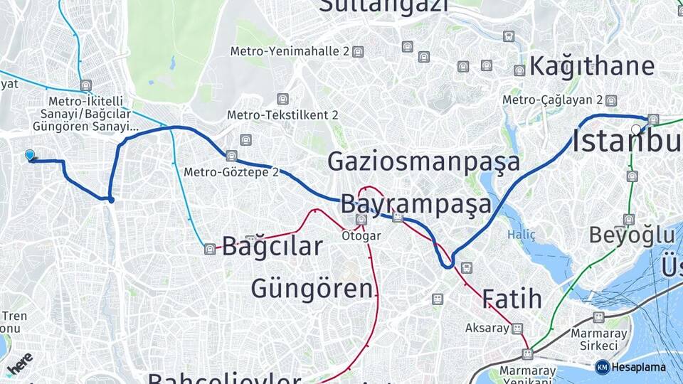 İstanbul Küçükçekmece Atakent Şişli Arası Kaç Km - Yol Haritası