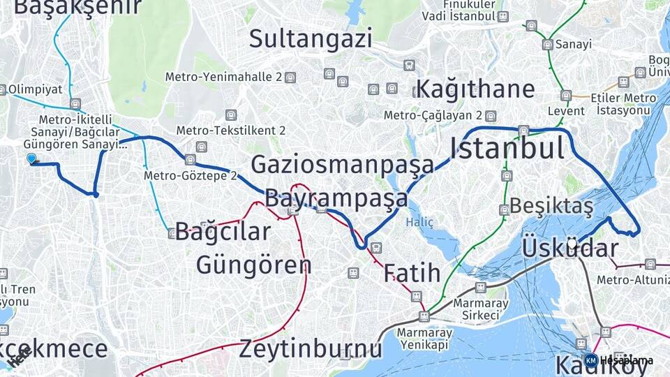 İstanbul Küçükçekmece Atakent Üsküdar Arası Kaç Km - Yol Haritası