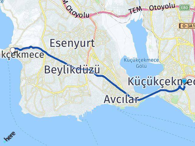 İstanbul Küçükçekmece Beşyol Büyükçekmece Arası Kaç Km - Yol Haritası