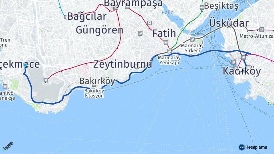 İstanbul Küçükçekmece Beşyol Kadıköy Arası Kaç Km - Yol Haritası