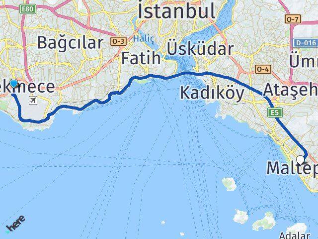 İstanbul Küçükçekmece Beşyol Maltepe Arası Kaç Km - Yol Haritası