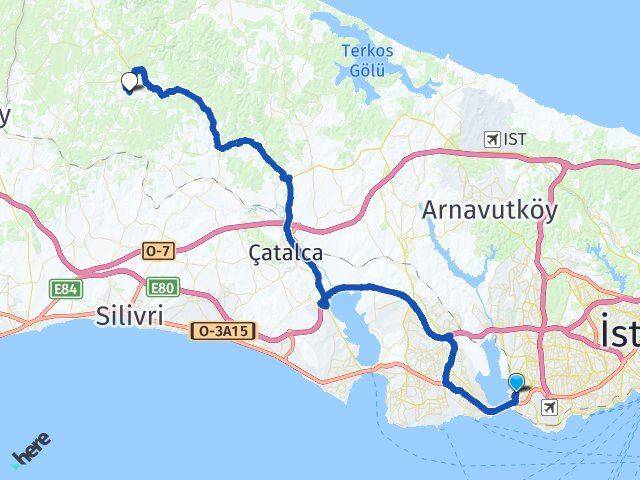 İstanbul Küçükçekmece Danamandıra Silivri Arası Kaç Km - Yol Haritası