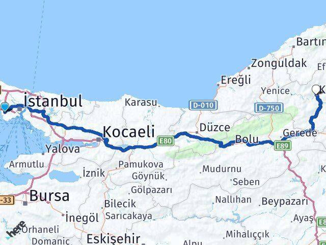 İstanbul Küçükçekmece Halkalı Karabük Arası Kaç Km - Yol Haritası