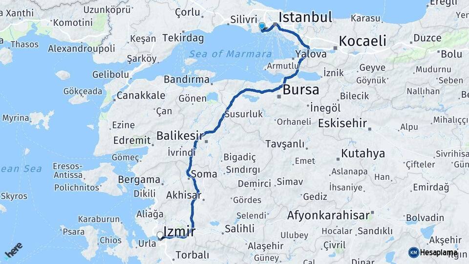 İstanbul Küçükçekmece İzmir Arası Kaç Km - Yol Haritası