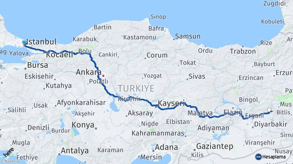 İstanbul Kulp Diyarbakır Arası Kaç Km - Yol Haritası