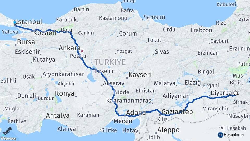 İstanbul Kurtalan Siirt Arası Kaç Km - Yol Haritası