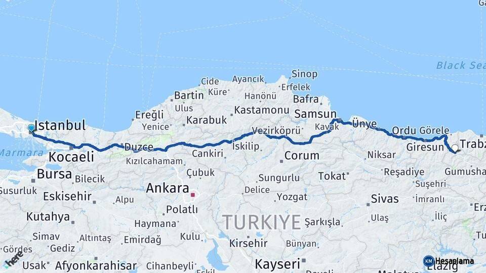 İstanbul Kürtün Gümüşhane Arası Kaç Km - Yol Haritası