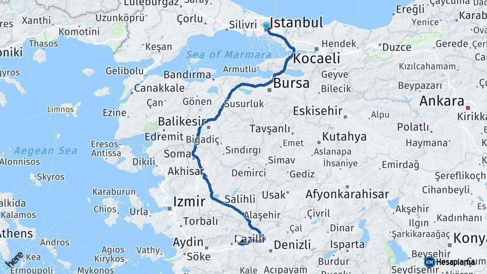 İstanbul Kuyucak Aydın Arası Kaç Km - Yol Haritası