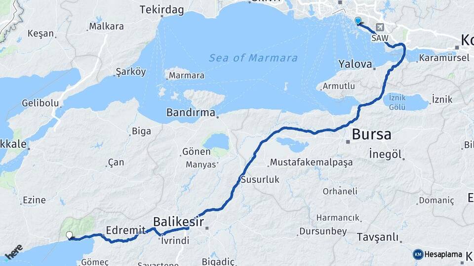 İstanbul Maltepe Altınoluk Edremit Balıkesir Arası Kaç Km - Yol Haritası