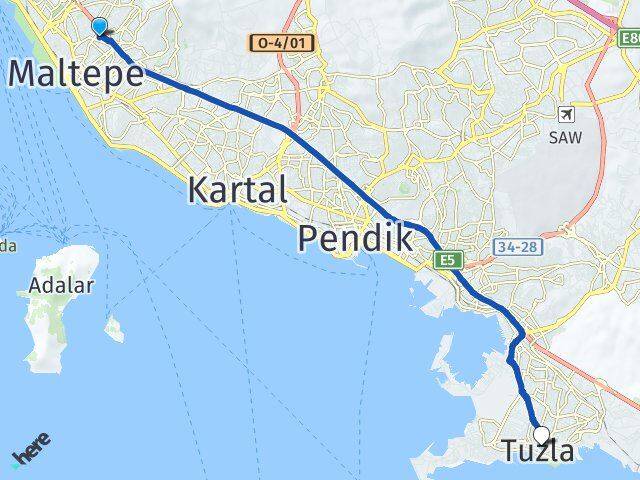 İstanbul Maltepe Bağlarbaşı Tuzla Arası Kaç Km - Yol Haritası