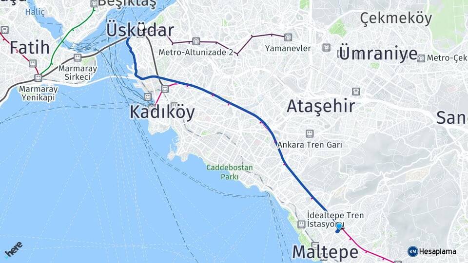 İstanbul Maltepe Bağlarbaşı Üsküdar Arası Kaç Km - Yol Haritası