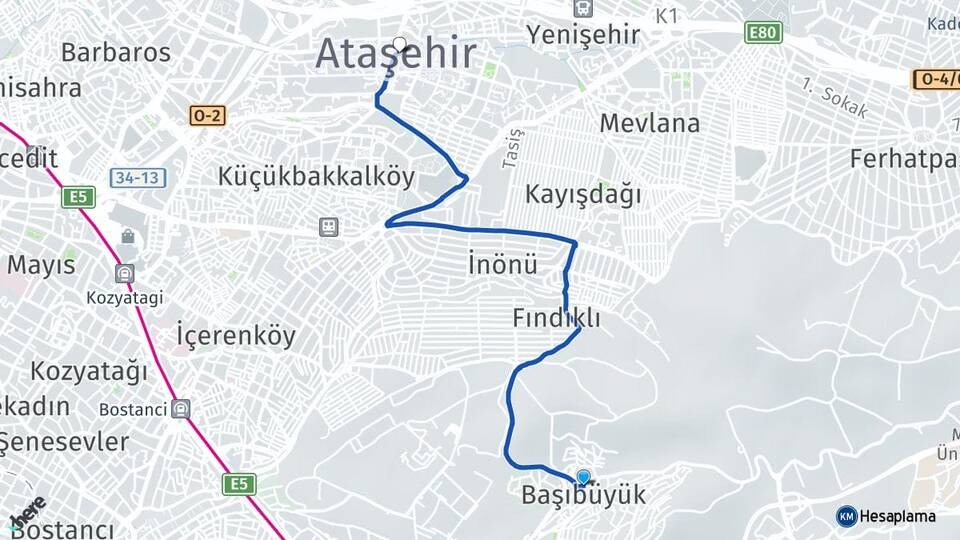 İstanbul Maltepe Başıbüyük Ataşehir Arası Kaç Km - Yol Haritası