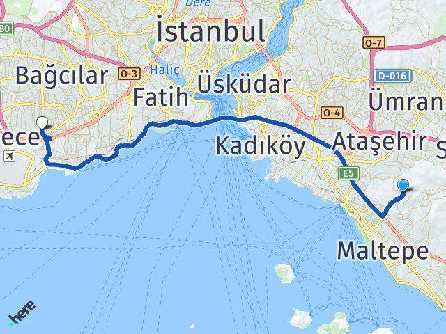 İstanbul Maltepe Başıbüyük Bahçelievler Arası Kaç Km - Yol Haritası
