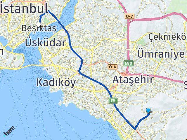 İstanbul Maltepe Başıbüyük Beşiktaş Arası Kaç Km - Yol Haritası
