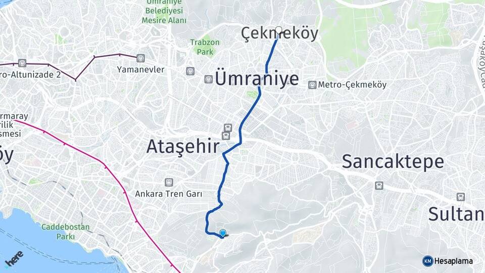 İstanbul Maltepe Başıbüyük Çekmeköy Arası Kaç Km - Yol Haritası