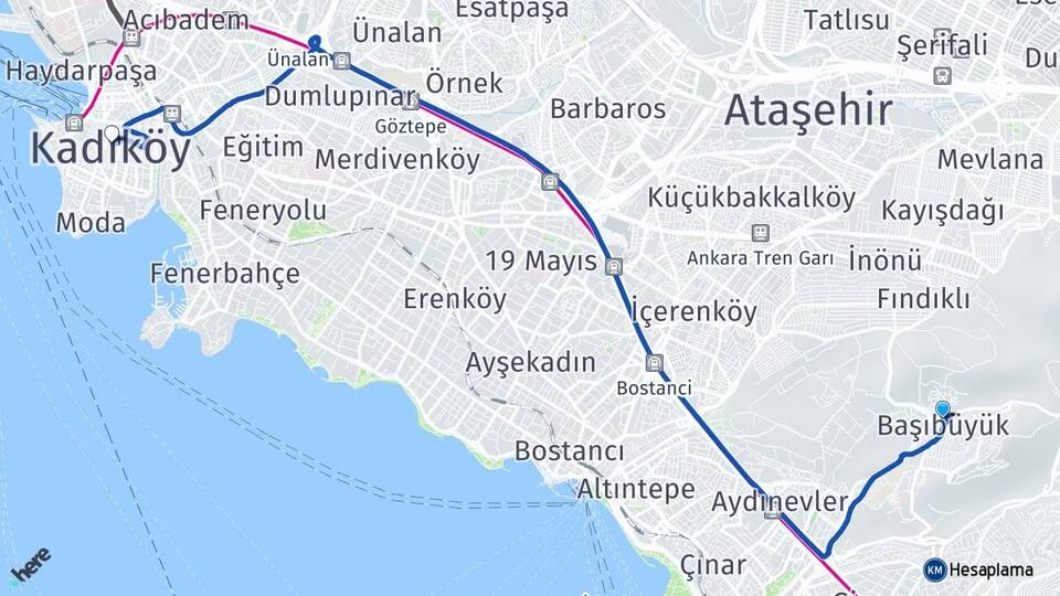 İstanbul Maltepe Başıbüyük Kadıköy Arası Kaç Km - Yol Haritası