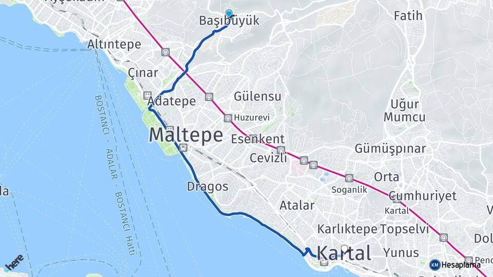 İstanbul Maltepe Başıbüyük Kartal Arası Kaç Km - Yol Haritası