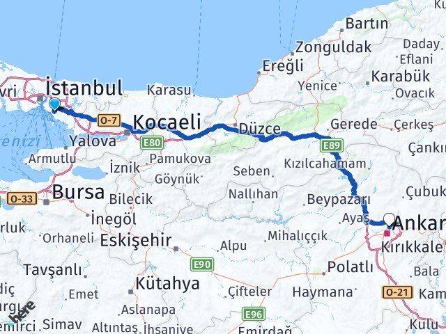İstanbul Maltepe Başıbüyük Keçiören Ankara Arası Kaç Km - Yol Haritası