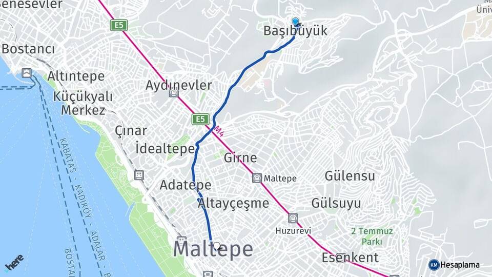 İstanbul Maltepe Başıbüyük Maltepe Arası Kaç Km - Yol Haritası