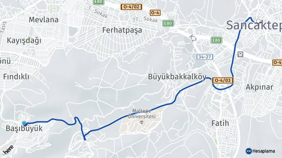 İstanbul Maltepe Başıbüyük Sancaktepe Arası Kaç Km - Yol Haritası