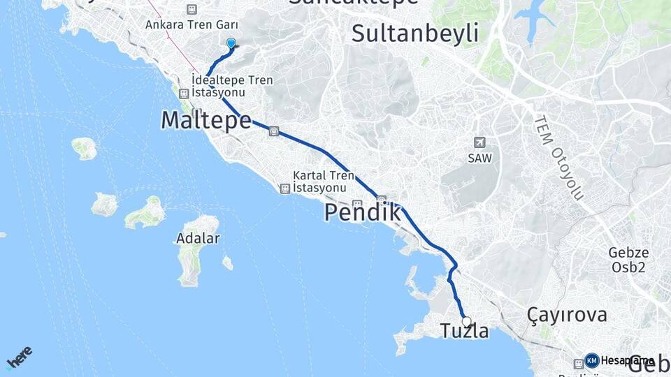 İstanbul Maltepe Başıbüyük Tuzla Arası Kaç Km - Yol Haritası
