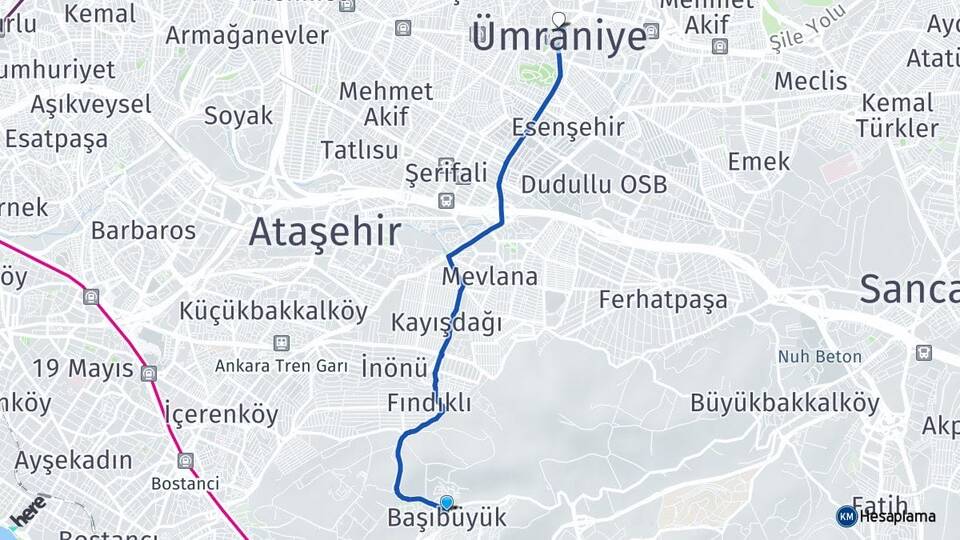 İstanbul Maltepe Başıbüyük Ümraniye Arası Kaç Km - Yol Haritası