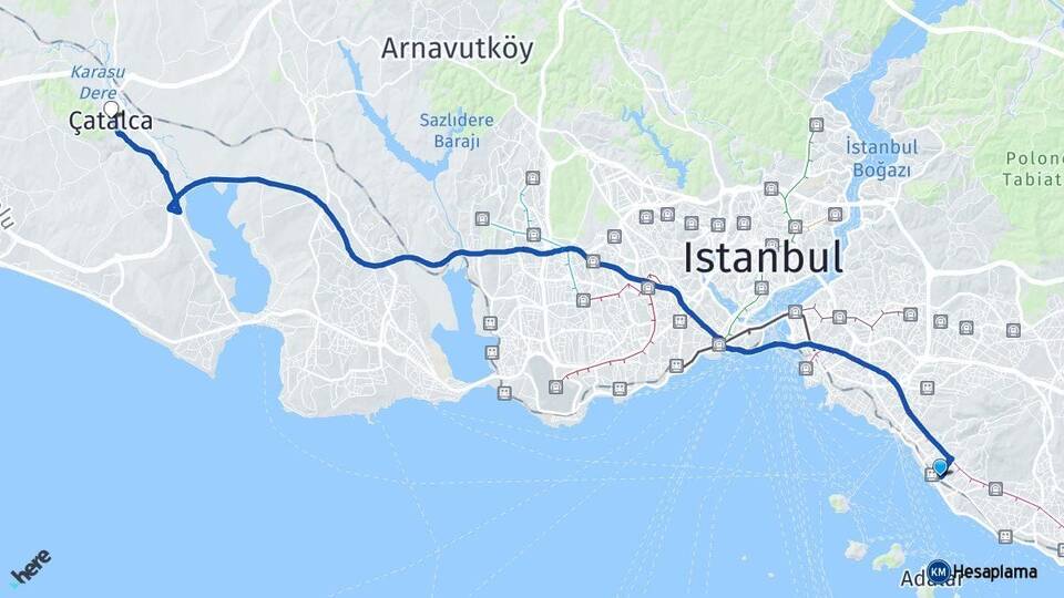 İstanbul Maltepe Çatalca Arası Kaç Km - Yol Haritası