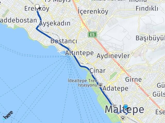İstanbul Maltepe Erenköy Kadıköy Arası Kaç Km - Yol Haritası